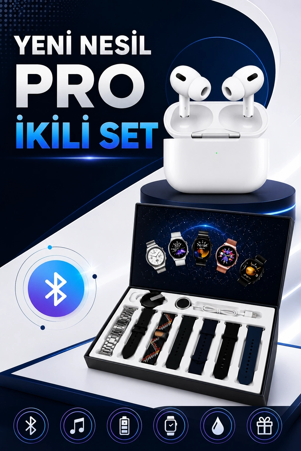 BUĞZ 2025 Model Akıllı Saat ve Yeni Nesil Pro Bluetooth Kulaklık ANC Özelliği