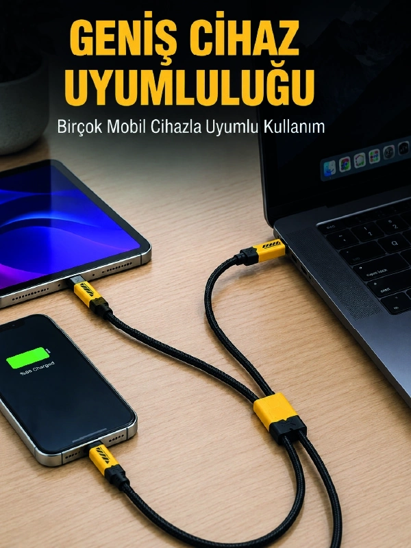 BUĞZ 240W Çoklu Şarj Kablosu Type-C Lightning Micro USB Örgü Kablo