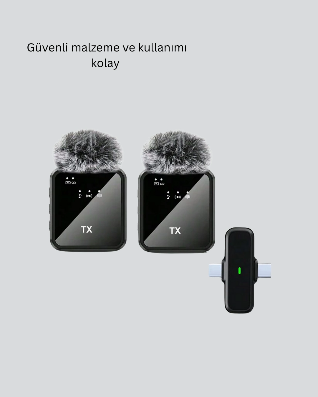 BUĞZ 2’li Kablosuz Yaka Mikrofonu Type-C ve Lightning Uyumlu Profesyonel Set