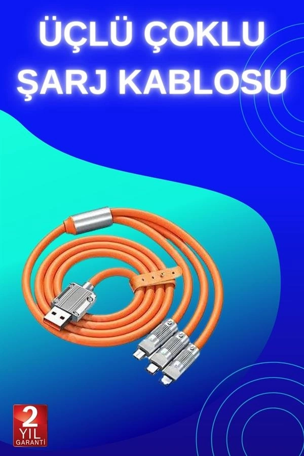 BUĞZ 3 İn 1 Süper Hızlı Şarj Kablosu Android ve İOS Uyumlu Silikon Şarj Kablosu