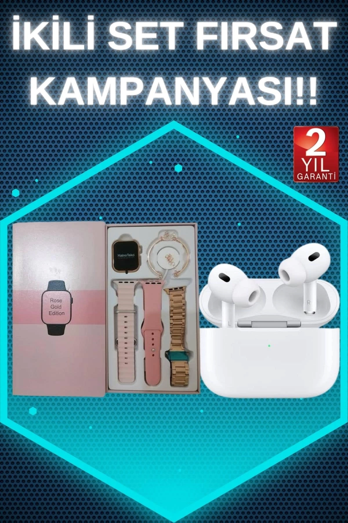 BUĞZ 3 Kordonlu Pembe Amoled Ekran Akıllı Saat ve Yeni Nesil Pro Kablosuz Bluetooth Kulaklık ANC/ENC