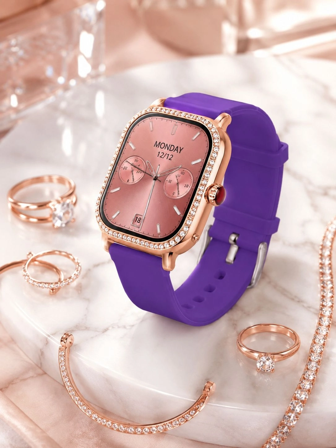 BUĞZ 3 Kordonlu Rose Gold Kasalı Kadın Akıllı Saat Seti