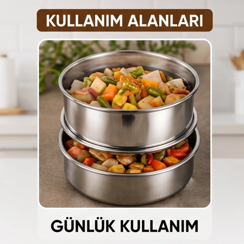 BUĞZ 3'lü Metal Sefer Tası - Paslanmaz Çelik - 16 cm