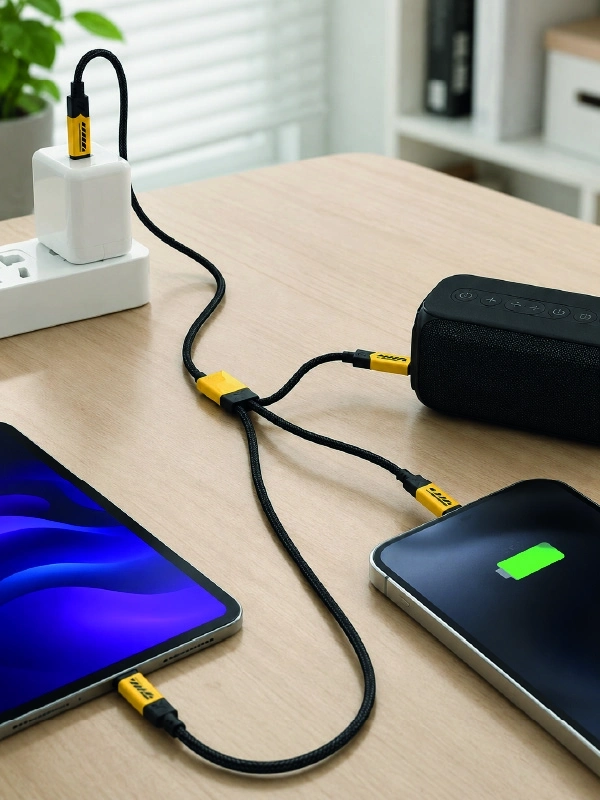 BUĞZ 3'lü Şarj Kablosu Hızlı Şarj Destekli Dayanıklı Örgü USB Kablo