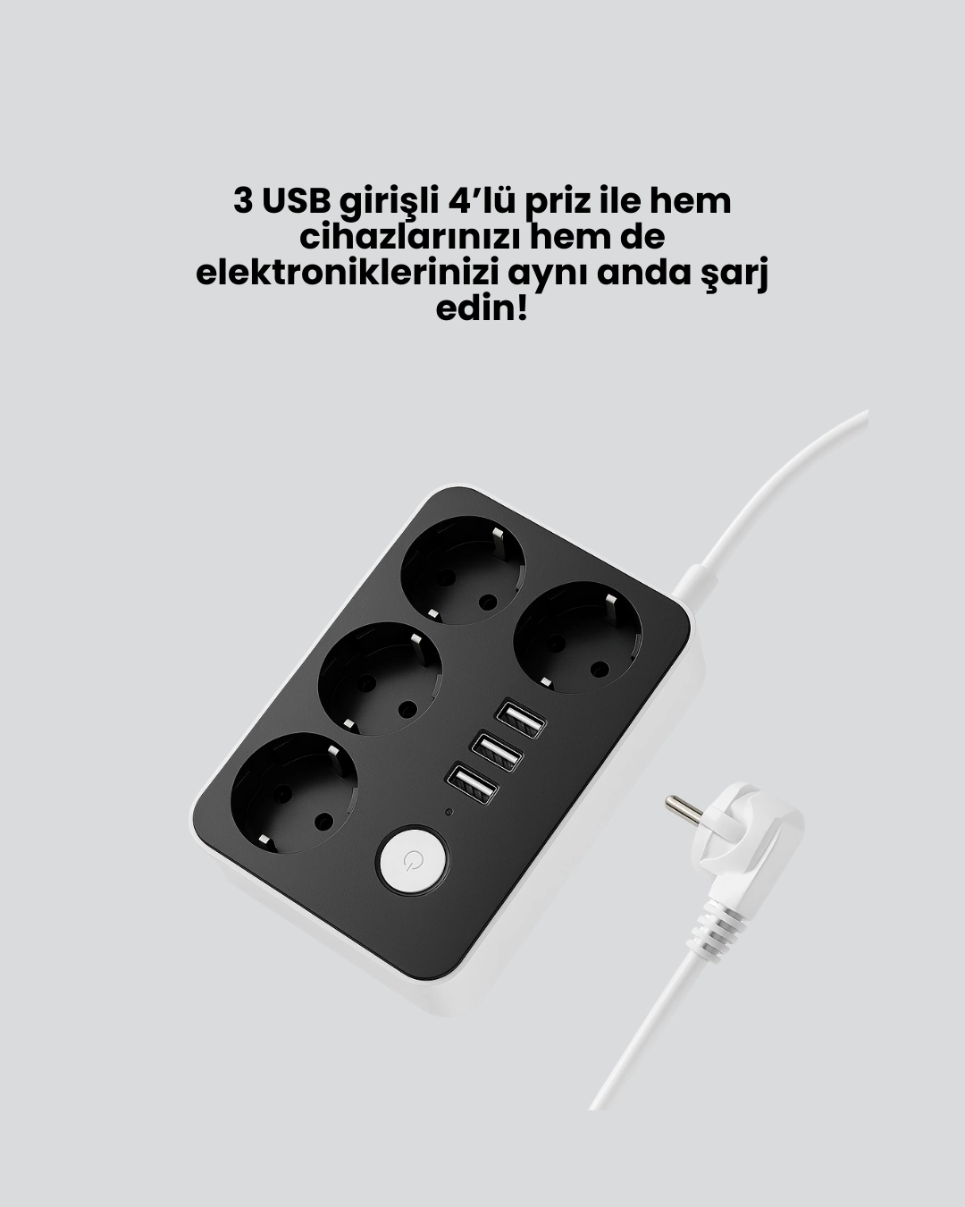 BUĞZ 3 USB Çıkışlı 4’lü Akıllı Priz 2500W 2 Metre Kablo BUĞZ 3 USB Çıkışlı 4’lü Akıllı Priz 2500W 2 Metre Kablo