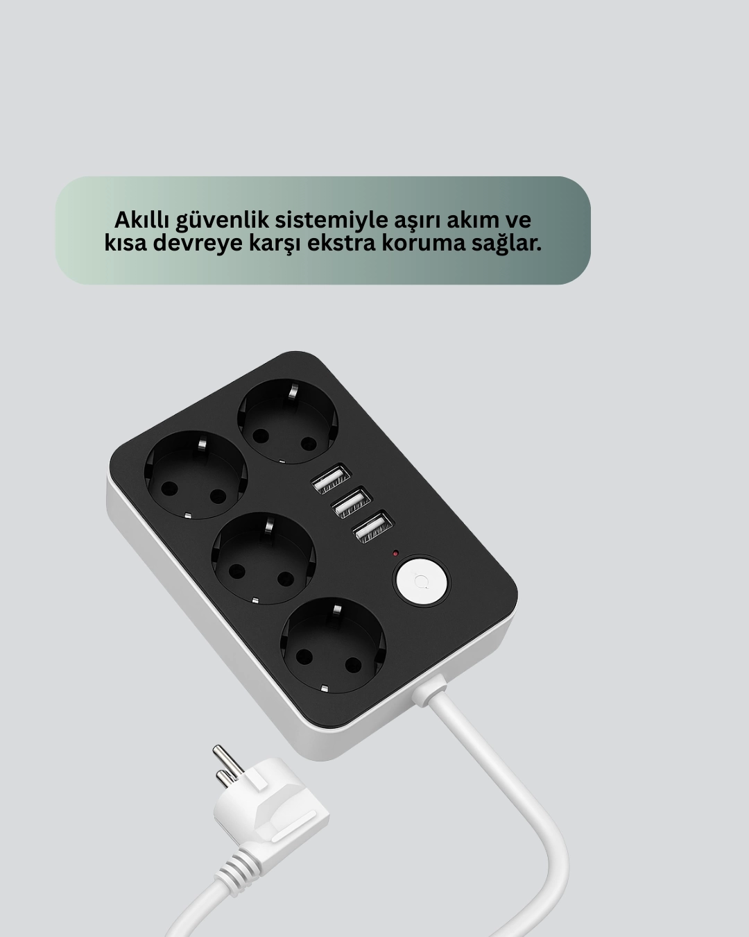 BUĞZ 3 USB Çıkışlı 4’lü Akıllı Priz 2500W 2 Metre Kablo