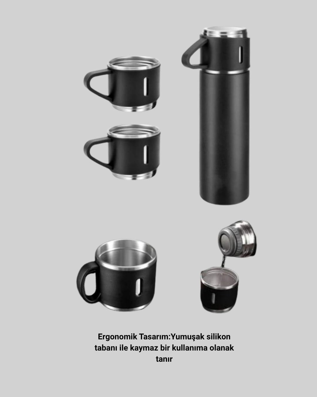 BUĞZ 304 Çelik Termos Seti | 2 Bardaklı, 500 ml, Uzun Süre Isı Koruma