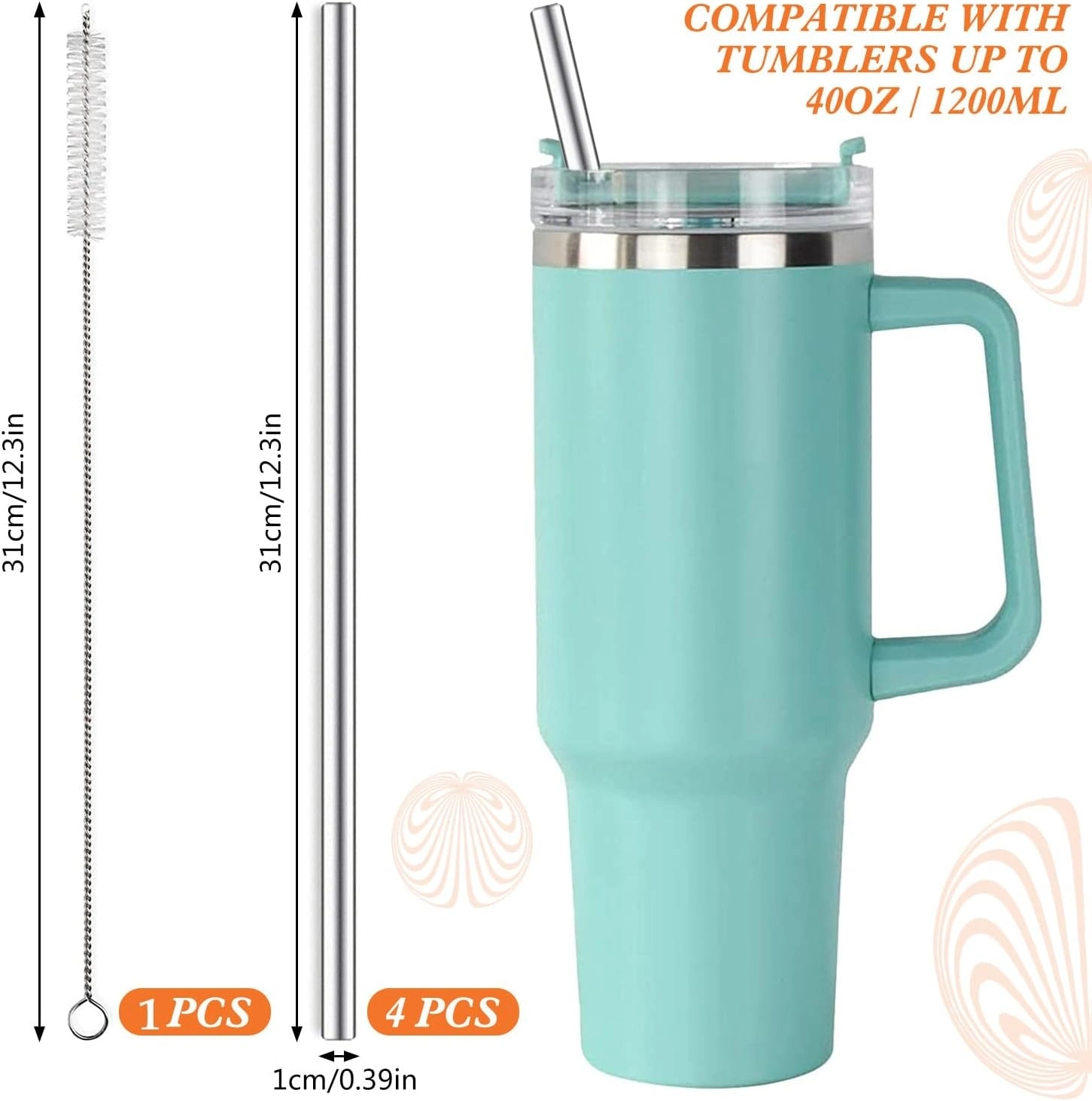 BUĞZ Ekstra Uzun Paslanmaz Çelik Pipet Seti – 3 Parça (Eğri + Düz + Fırça)