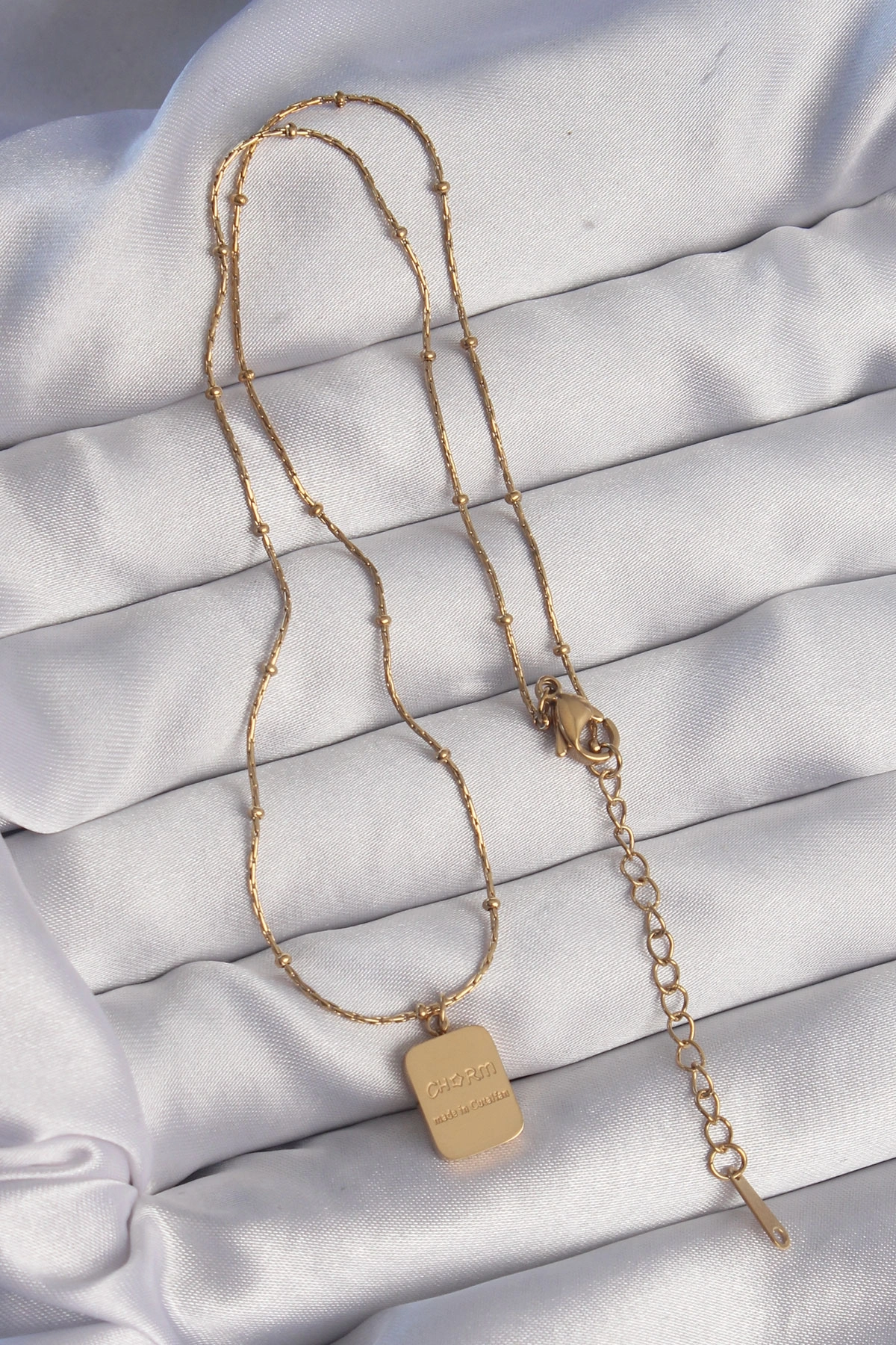 BUĞZ 316L Çelik Gold Renk Kare Charm Model Kolye