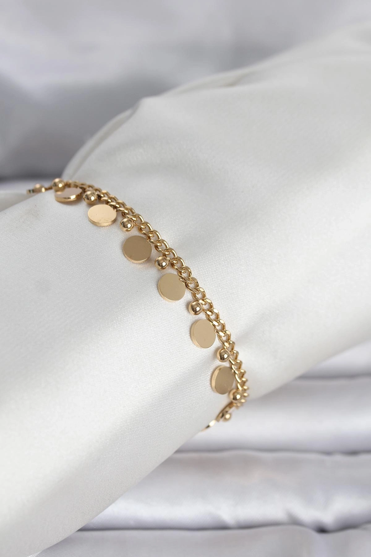 BUĞZ 316L Çelik Gold Renk Pullu Model Kadın Bileklik