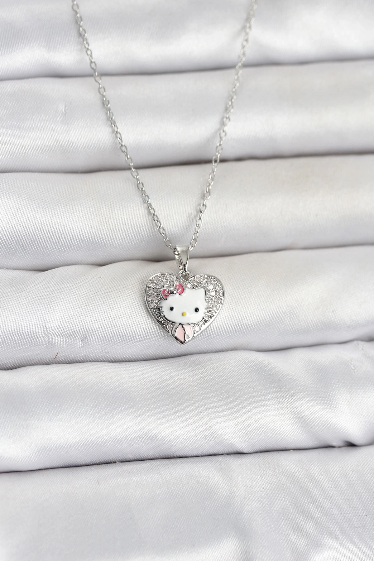 BUĞZ 316L Çelik Zincir Gümüş Renk Kitty Model Kolye