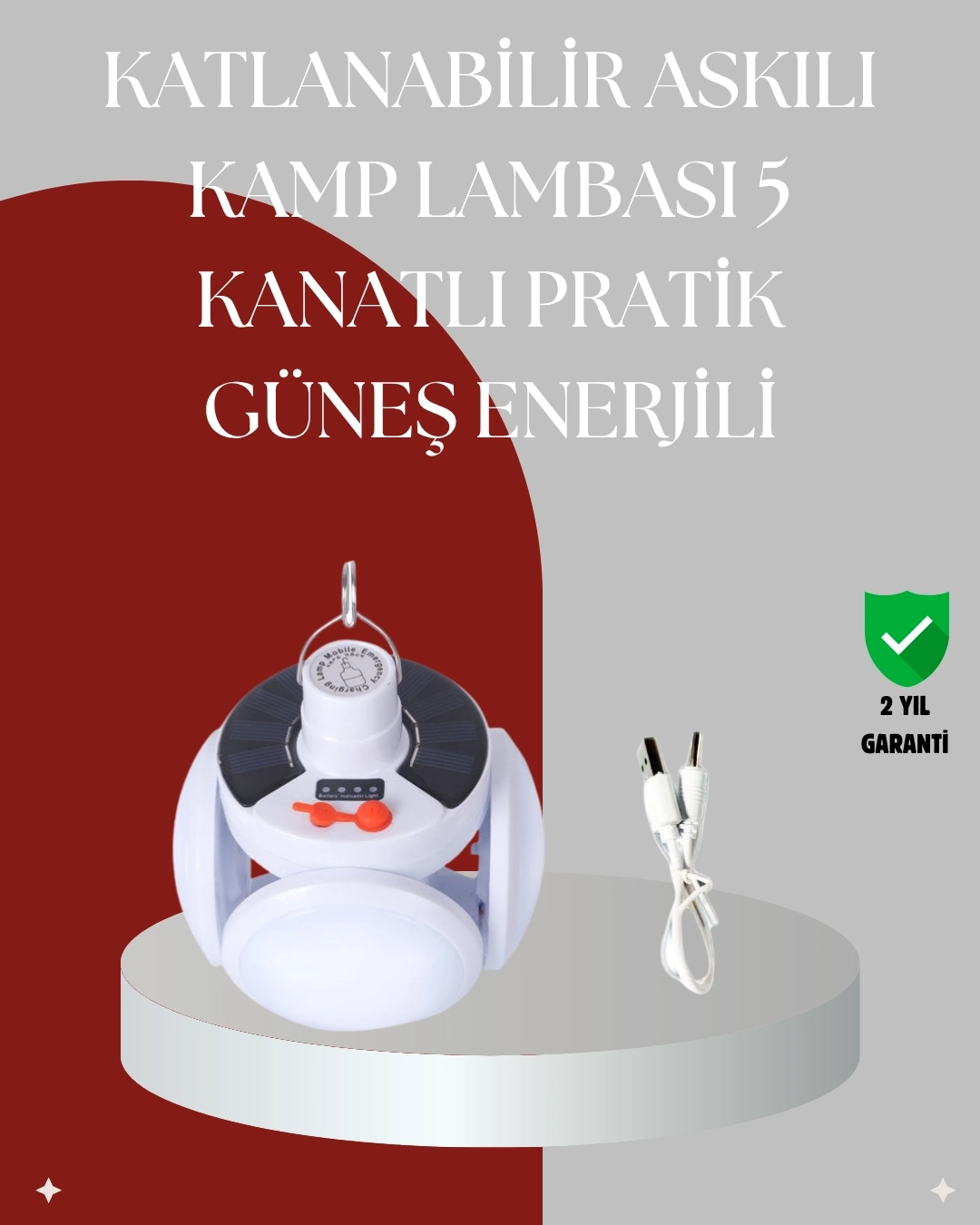 BUĞZ 360 Derece Katlanabilir Solar LED Aydınlatma Çadır Lambası