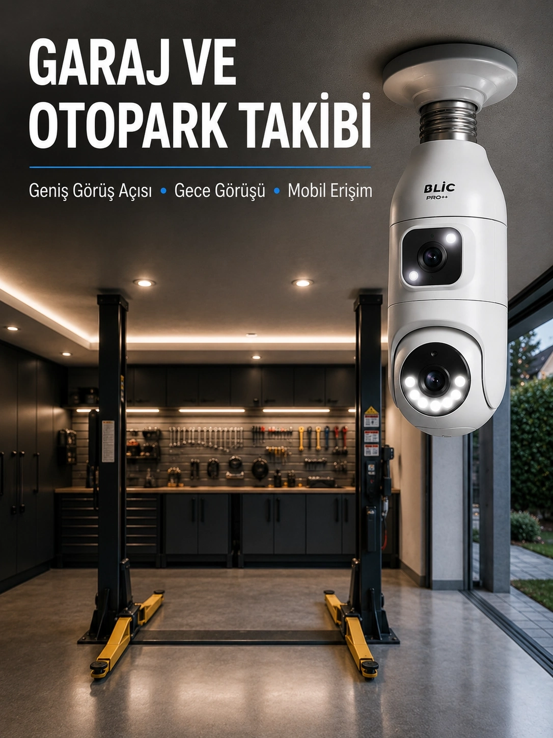 BUĞZ 360° Ev İzleme Wi-Fi Çift Lens Akıllı Ampul Kamera