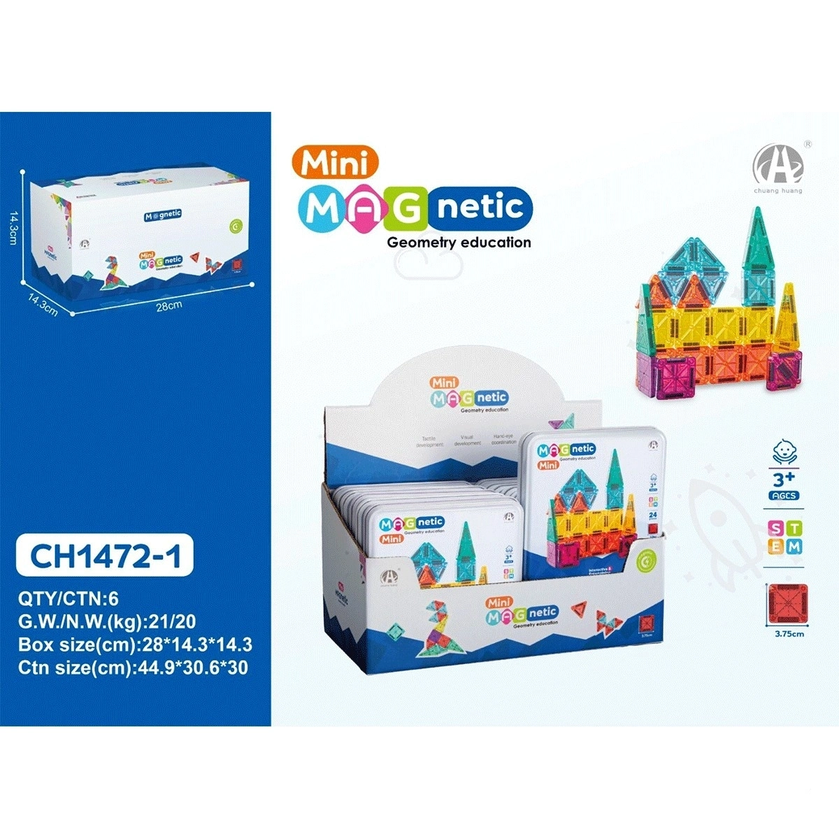 BUĞZ 3.75CM Mini Magnetic Blok Metal Kutu 24 Parça