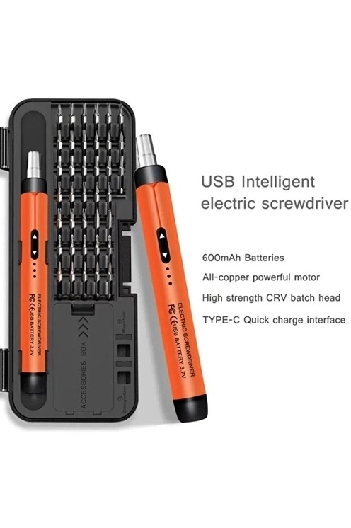 BUĞZ 3.7v Şarjlı Mini Elektrikli Tornavida Seti 500mah Type-c Manyetik Hassas Uçlu Vida Seti 38 Parça