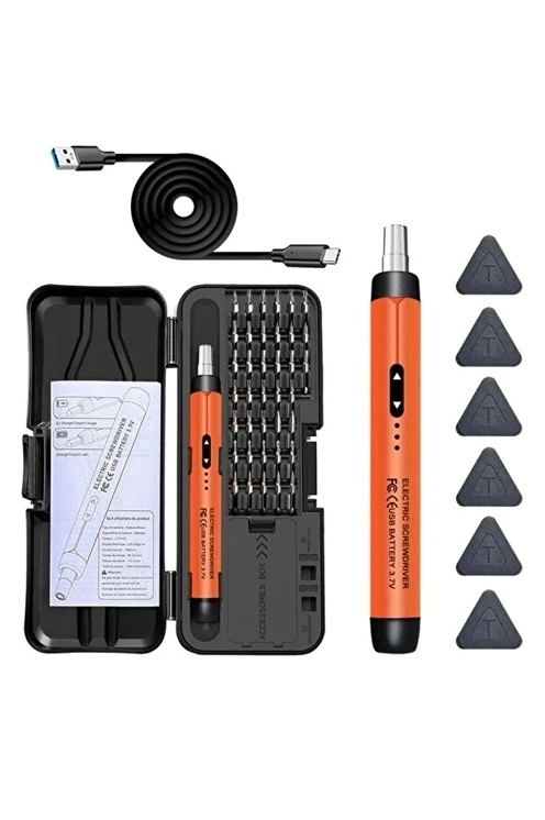 BUĞZ 3.7v Şarjlı Mini Elektrikli Tornavida Seti 500mah Type-c Manyetik Hassas Uçlu Vida Seti 38 Parça