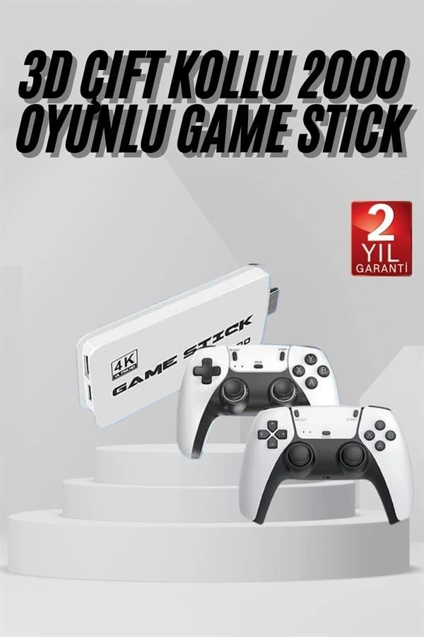 BUĞZ 3D 4K 2000 Oyunlu Game Stick Oyun Konsolu Çift Konsol