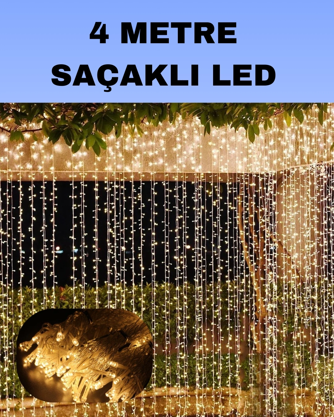 BUĞZ 4 Metre Icicle Şelale Led Perde Işık Sarı Aydınlatma