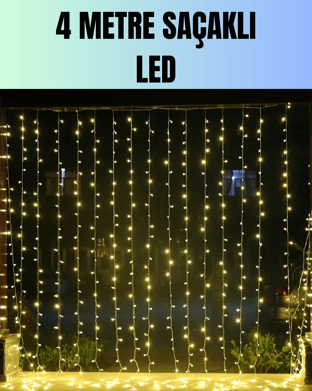 BUĞZ 4 Metre Yılbaşı Şelale Led Perde Işık Ev Bahçe Dekor