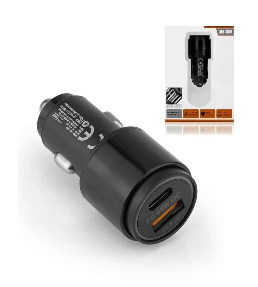 BUĞZ 45W PD USB Oto Şarj Kafa Hızlı Şarj Çakmaklık Adaptörü, USB-C ve USB-A Çıkışlı, iPhone ve Android Uyumlu