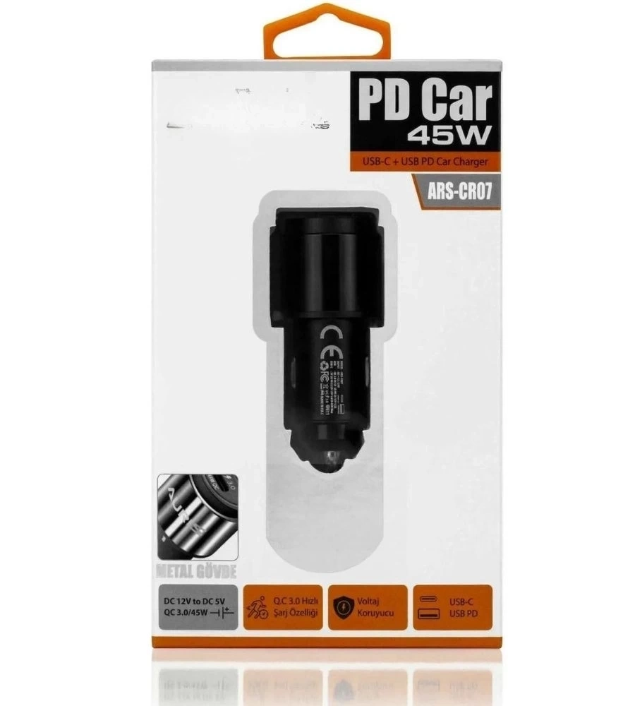 BUĞZ 45W PD USB Oto Şarj Kafa Hızlı Şarj Çakmaklık Adaptörü, USB-C ve USB-A Çıkışlı, iPhone ve Android Uyumlu