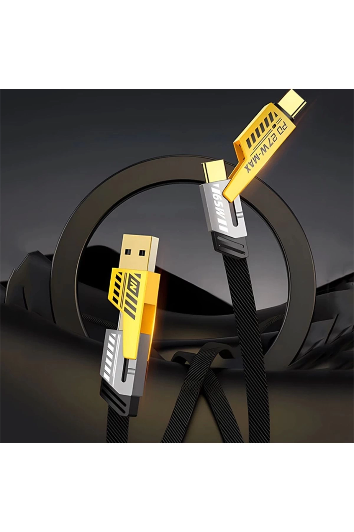 BUĞZ 4in1 Type-c 65W to USB-A + Type-c to Lightning 27W Hızlı Şarj Kablosu SİYAH