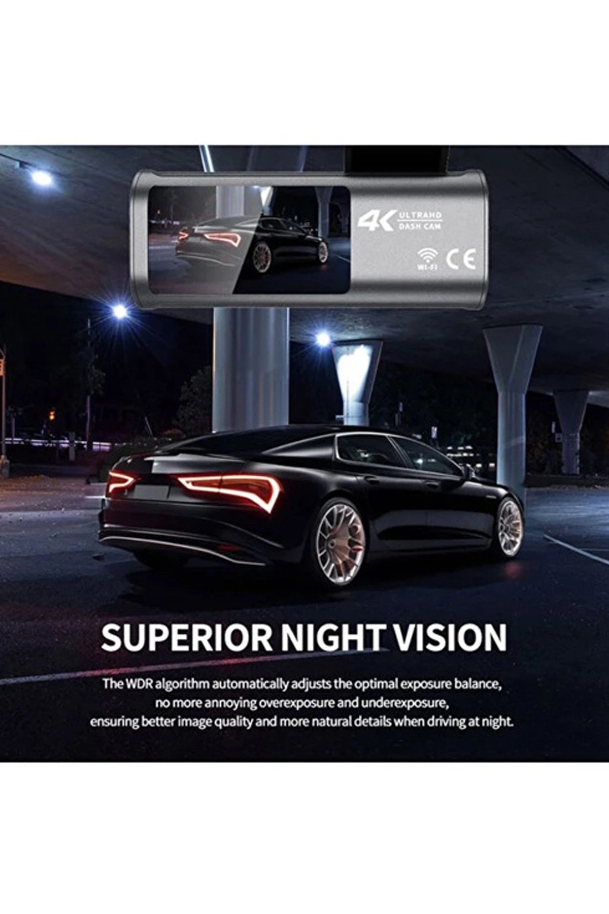 BUĞZ 4k Wifi Çift Kameralı Araç Kamerası Gece Görüşlü G-sensörlü Dash Cam 170 Derece