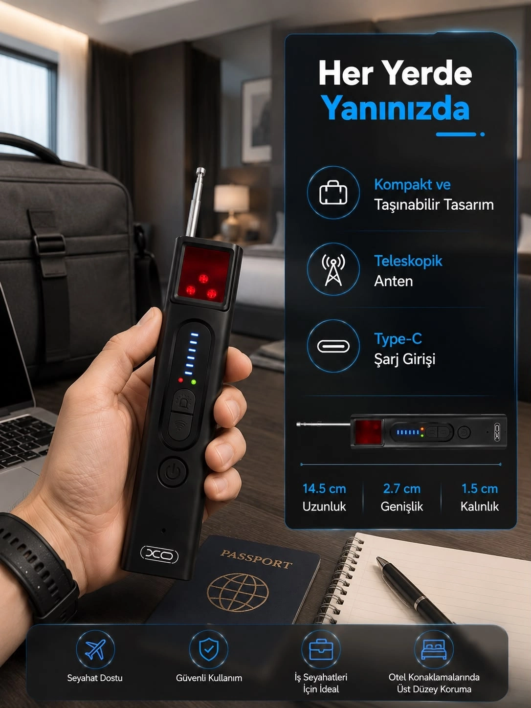 BUĞZ 5 Kademeli Hassasiyet Ayarlı Kablosuz Sinyal Dedektörü