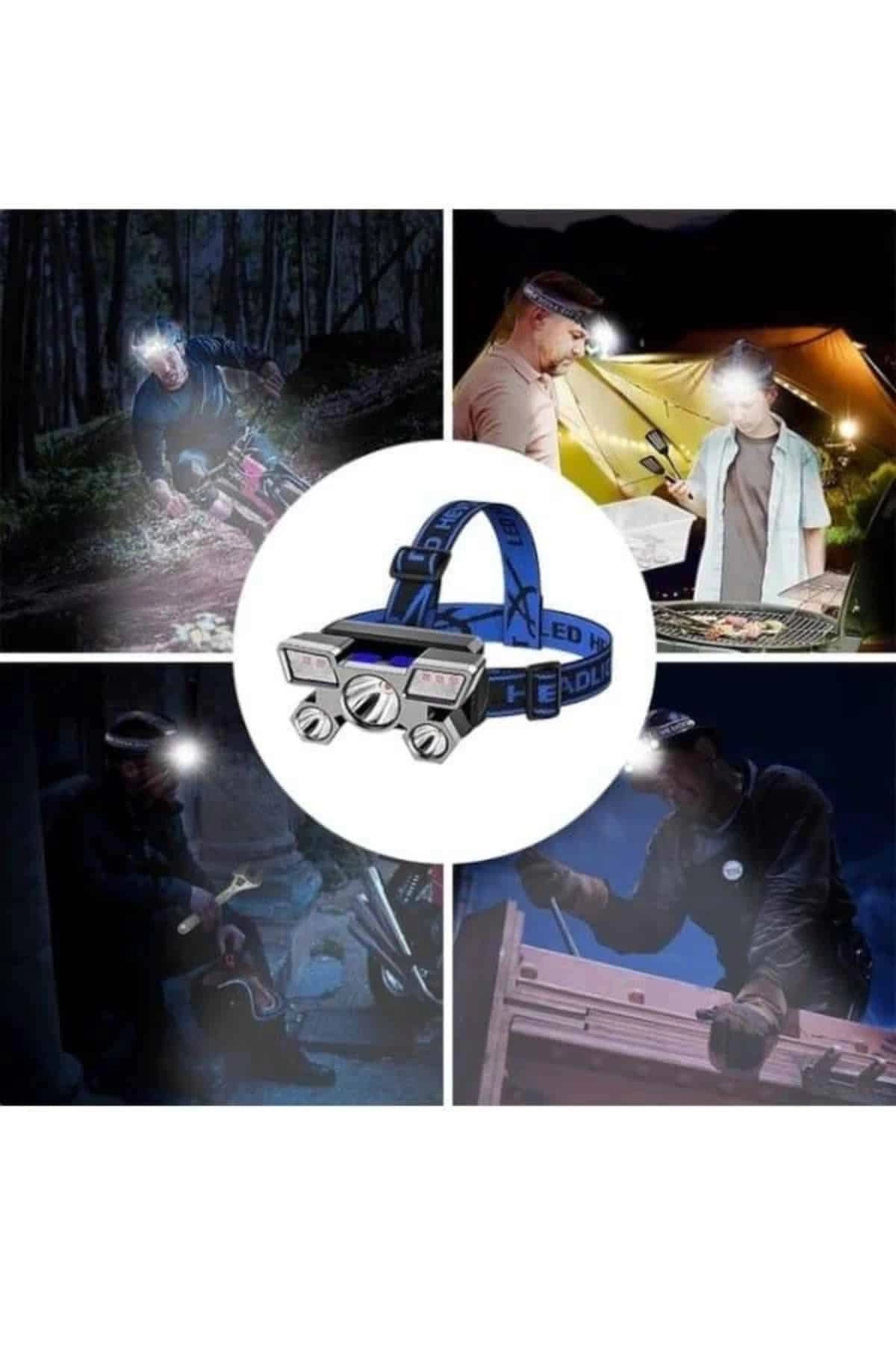 BUĞZ 5 LED Far Şarj Edilebilir Güçlü Kafa Lambası Kamp Lambası 4 Modlu