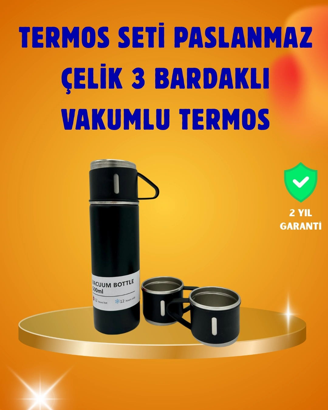 BUĞZ 500 ml Isı Korumalı Çelik Termos ve Bardak Seti | Silikon Tabanlı, Şık ve Pratik