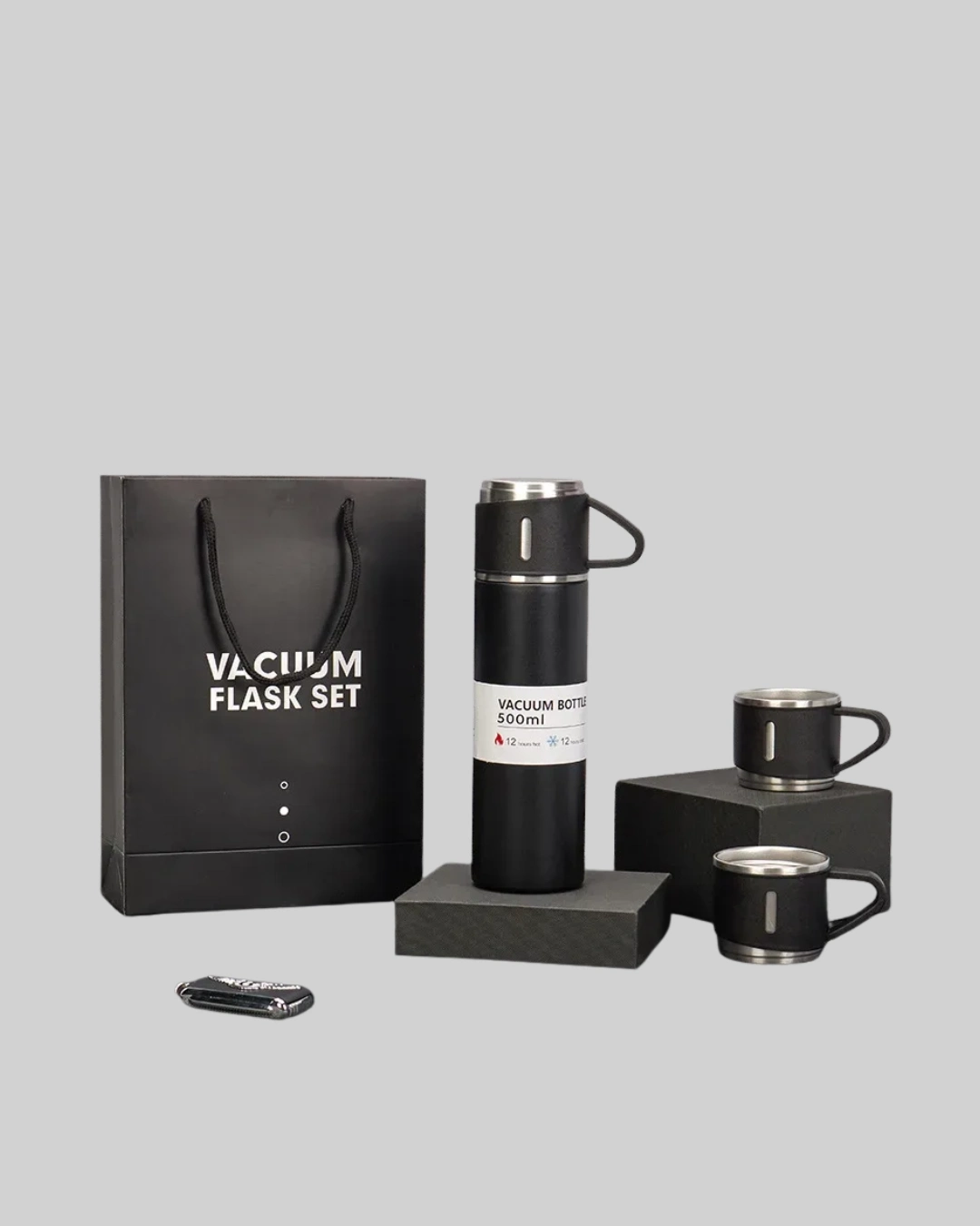 BUĞZ 500 ml Isı Korumalı Çelik Termos ve Bardak Seti | Silikon Tabanlı, Şık ve Pratik