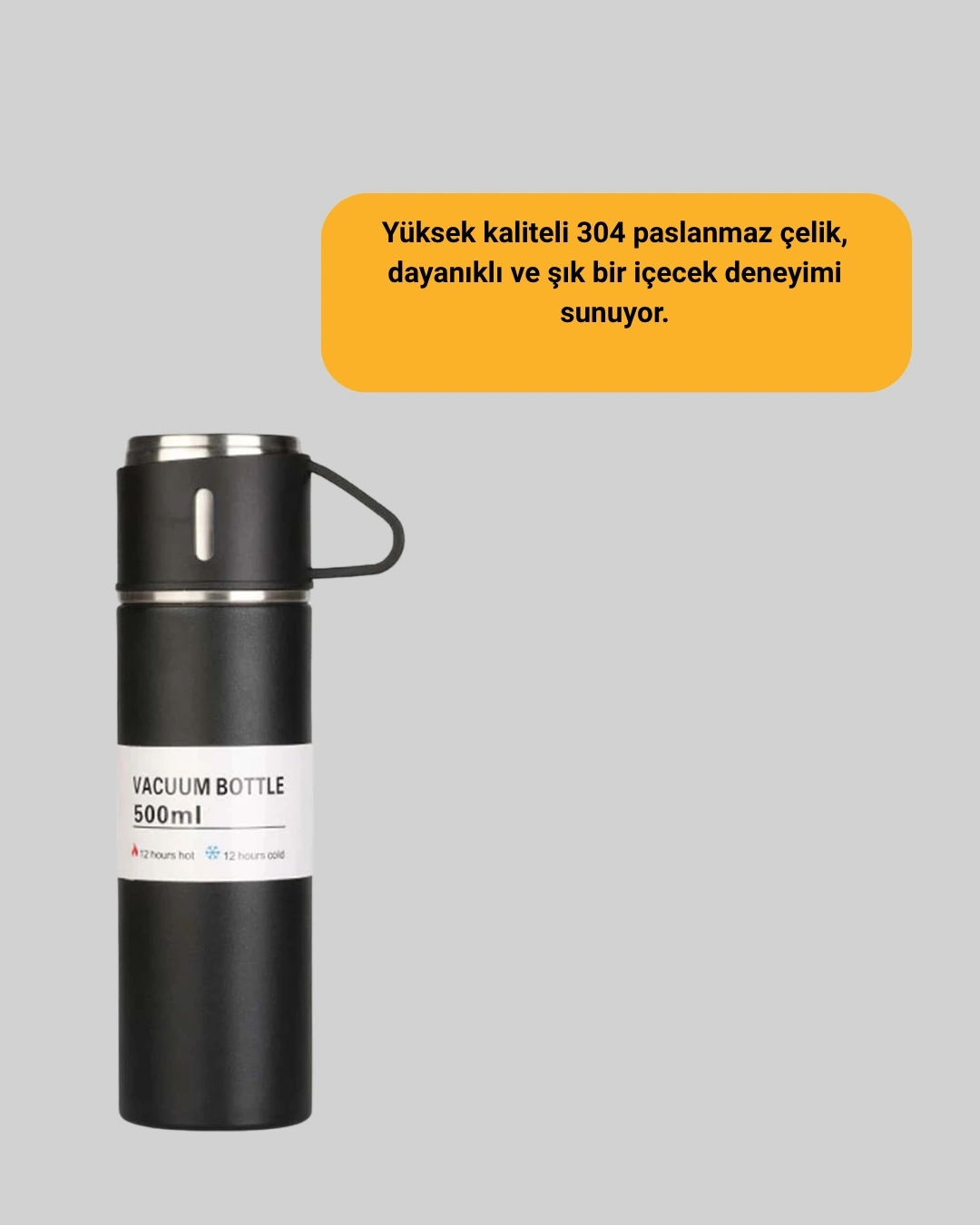 BUĞZ 500 ml Isı Korumalı Çelik Termos ve Bardak Seti | Silikon Tabanlı, Şık ve Pratik