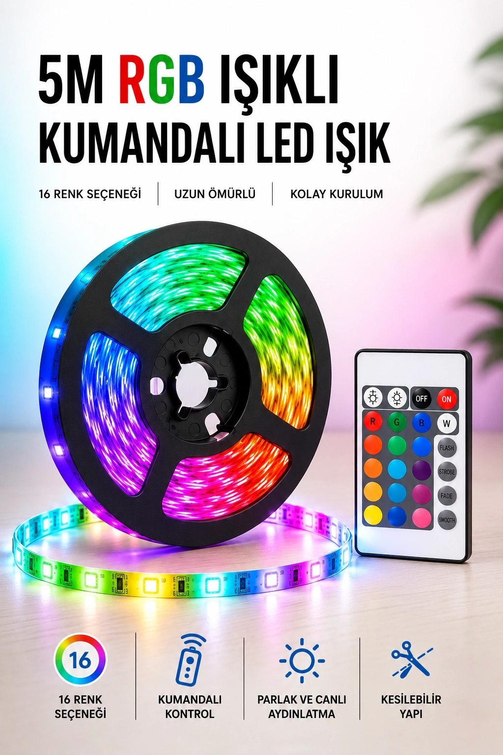 BUĞZ 5M RGB Işıklı Her Ortama Uygun Led Işık