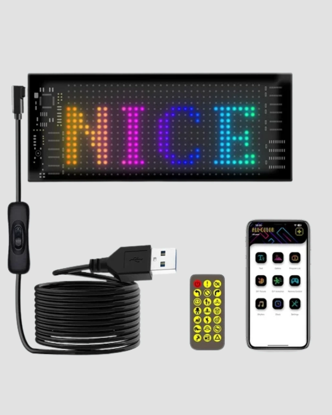 BUĞZ 5V USB Akıllı Piksel LED Panel – Mobil Uygulama Kontrollü, Renkli Işık Efektli