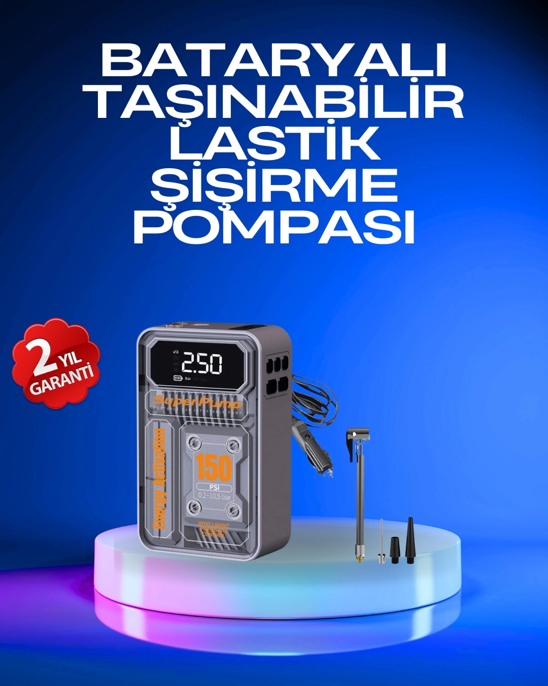 BUĞZ 6000mAh Bataryalı LED Ekranlı Akıllı Hava Kompresörü