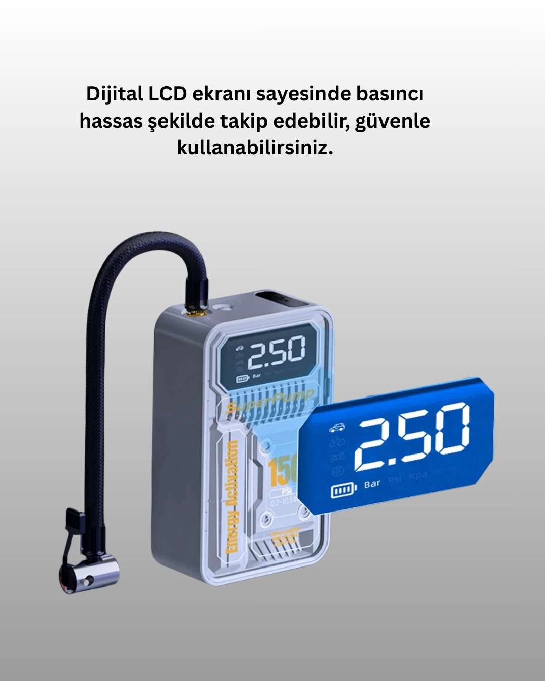 BUĞZ 6000mAh Bataryalı LED Ekranlı Akıllı Hava Kompresörü