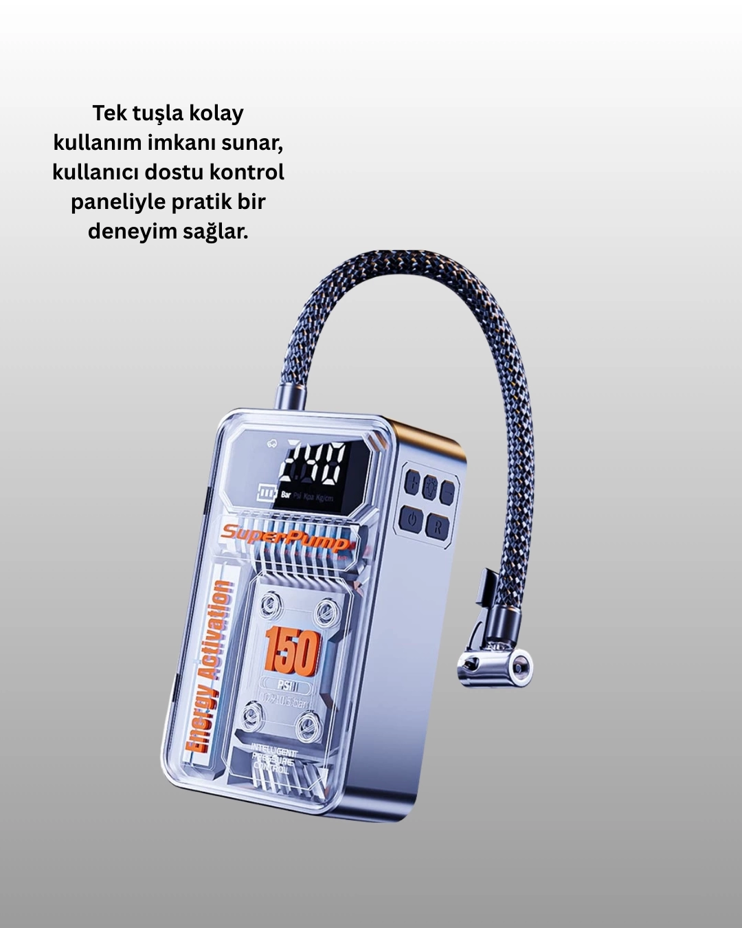 BUĞZ 6000mAh Bataryalı LED Ekranlı Akıllı Hava Kompresörü