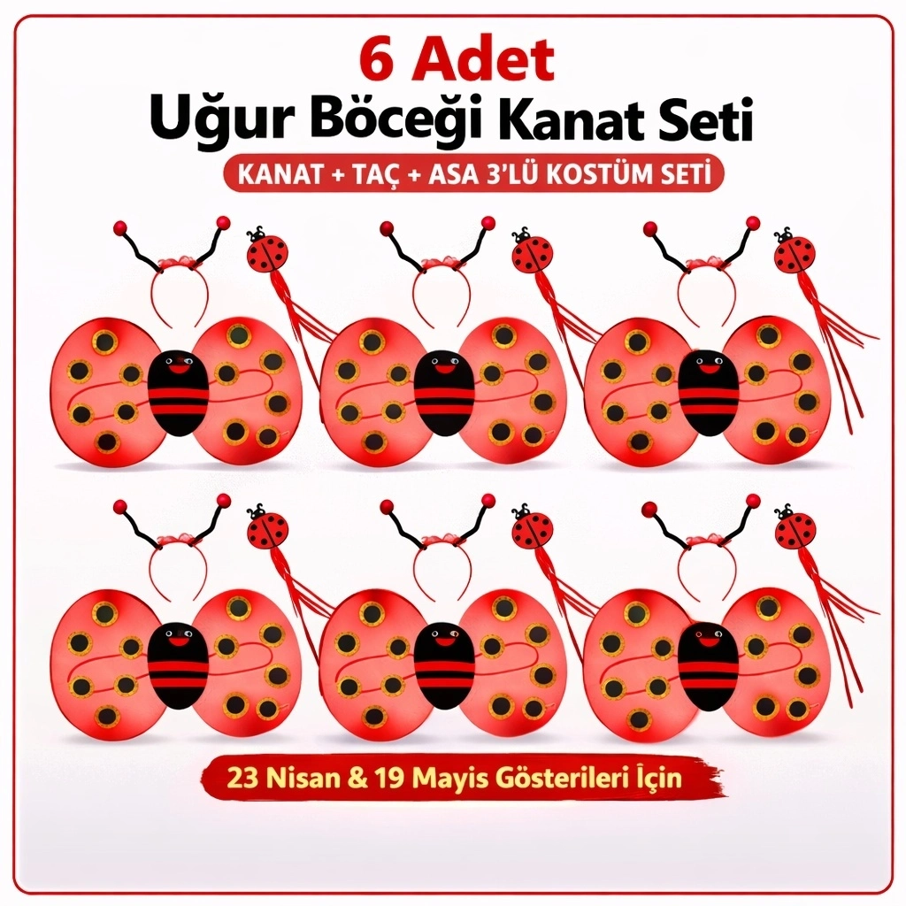 BUĞZ 639lı Uğur Böceği Kostüm Seti – Kanat Taç Asa BUĞZ 639lı Uğur Böceği Kostüm Seti – Kanat Taç Asa