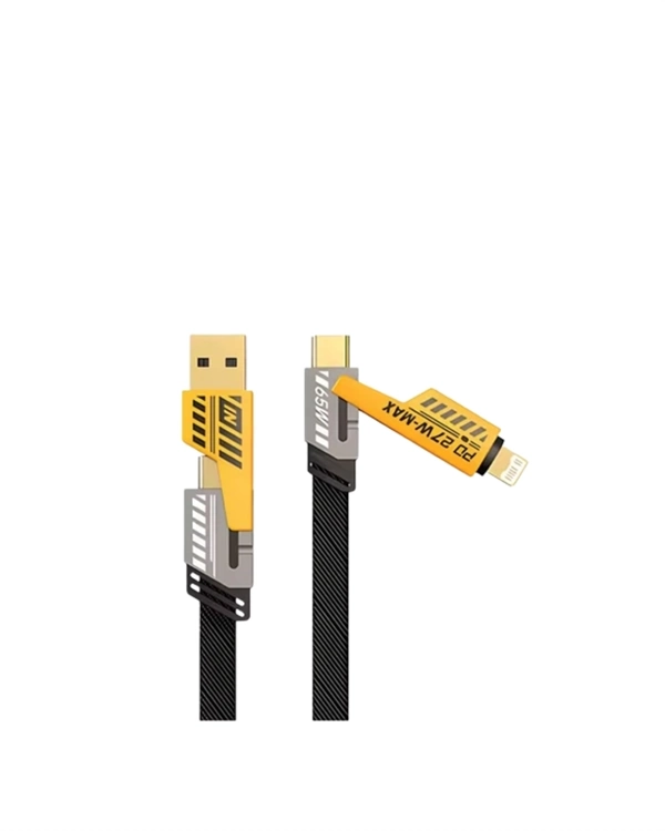 BUĞZ 65W 4'ü 1 Arada Çoklu Şarj Kablosu – USB-C, USB-A, Lightning, Veri ve Şarj Desteği