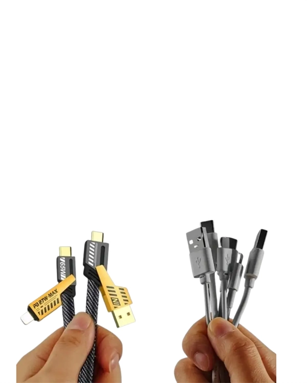 BUĞZ 65W 4'ü 1 Arada Çoklu Şarj Kablosu – USB-C, USB-A, Lightning, Veri ve Şarj Desteği BUĞZ 65W 4'ü 1 Arada Çoklu Şarj Kablosu – USB-C, USB-A, Lightning, Veri ve Şarj Desteği