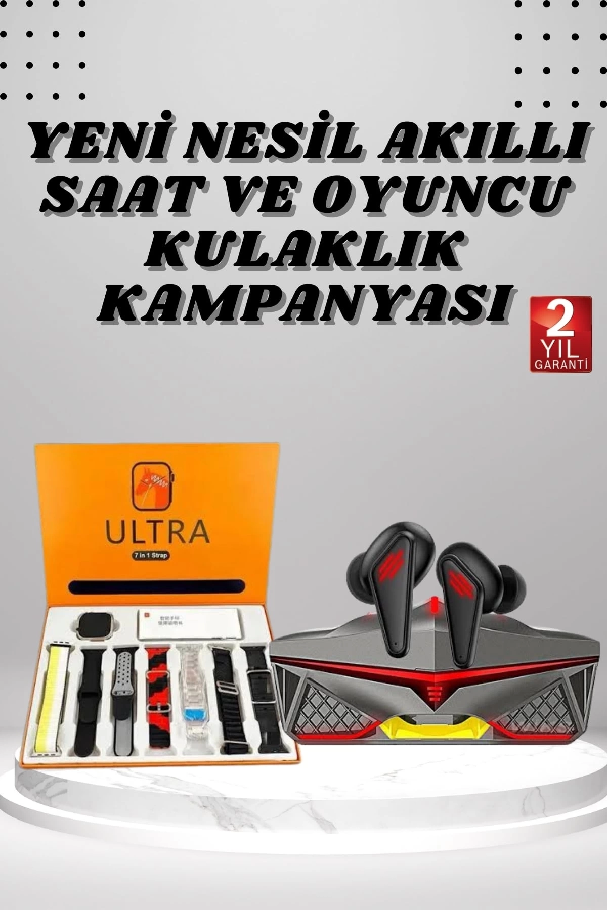 BUĞZ 7 Kordonlu Akıllı Saat Ve Oyuncu Kulaklığı Bluetooth Bağlantılı Android ve İOS Uyumlu
