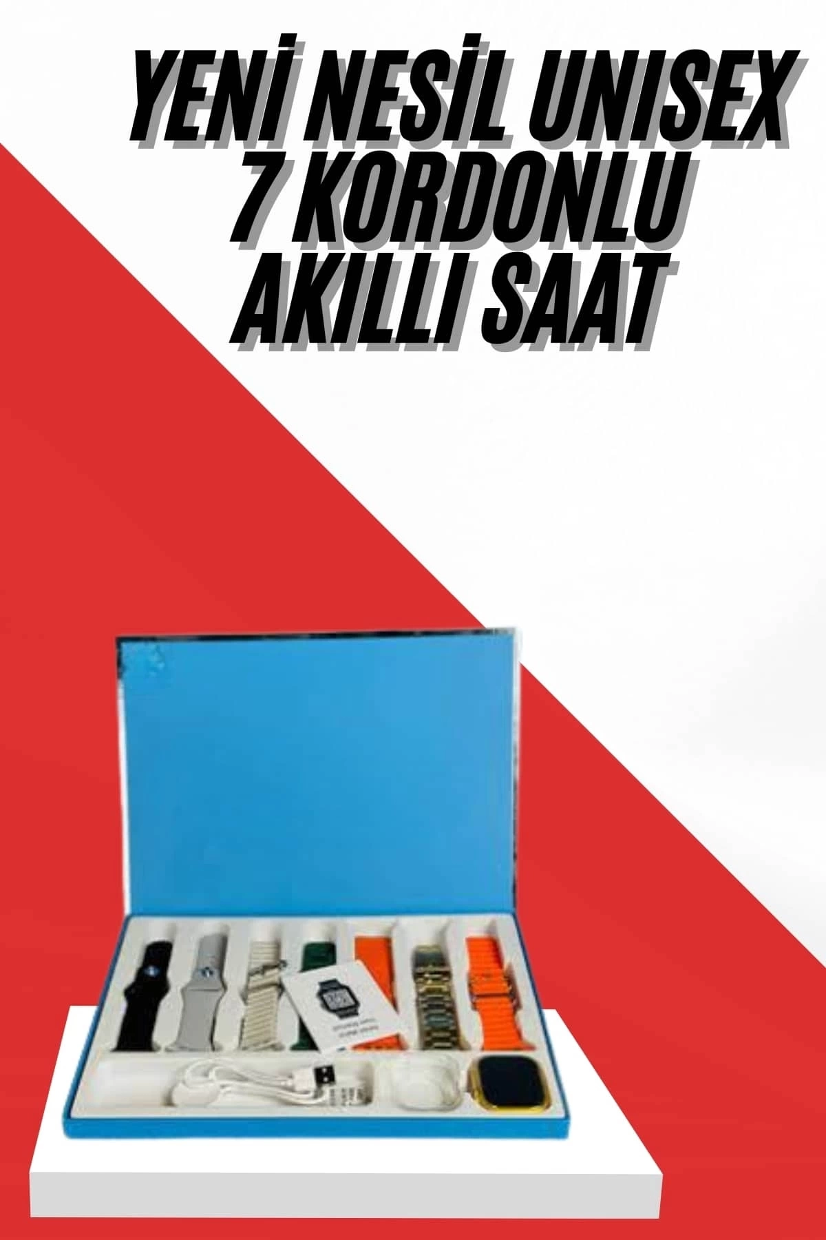 BUĞZ 7 Kordonlu Unisex Akıllı Saat Çoklu Kordon Seçeneği Amoled Ekran