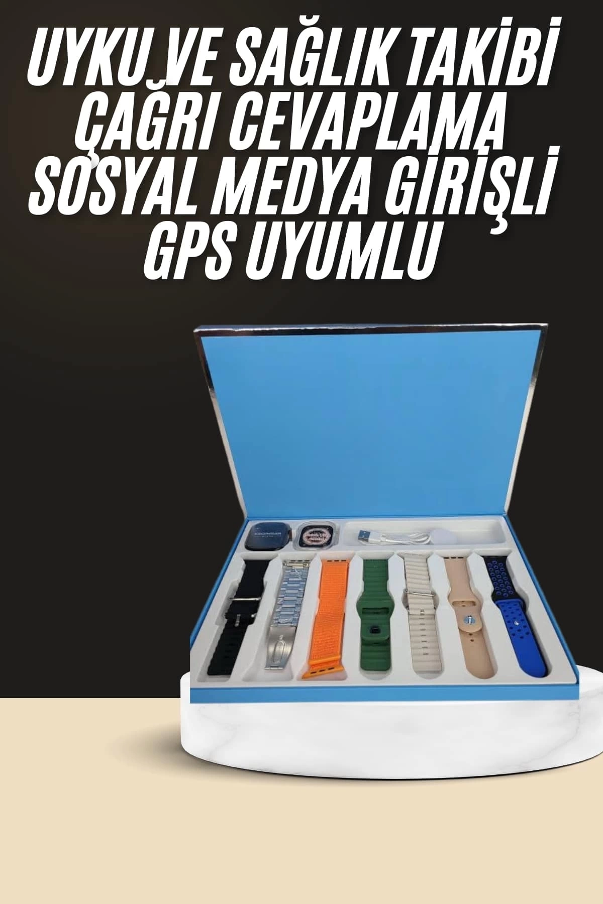 BUĞZ 7 Kordonlu Unisex Akıllı Saat Çoklu Kordon Seçeneği Amoled Ekran