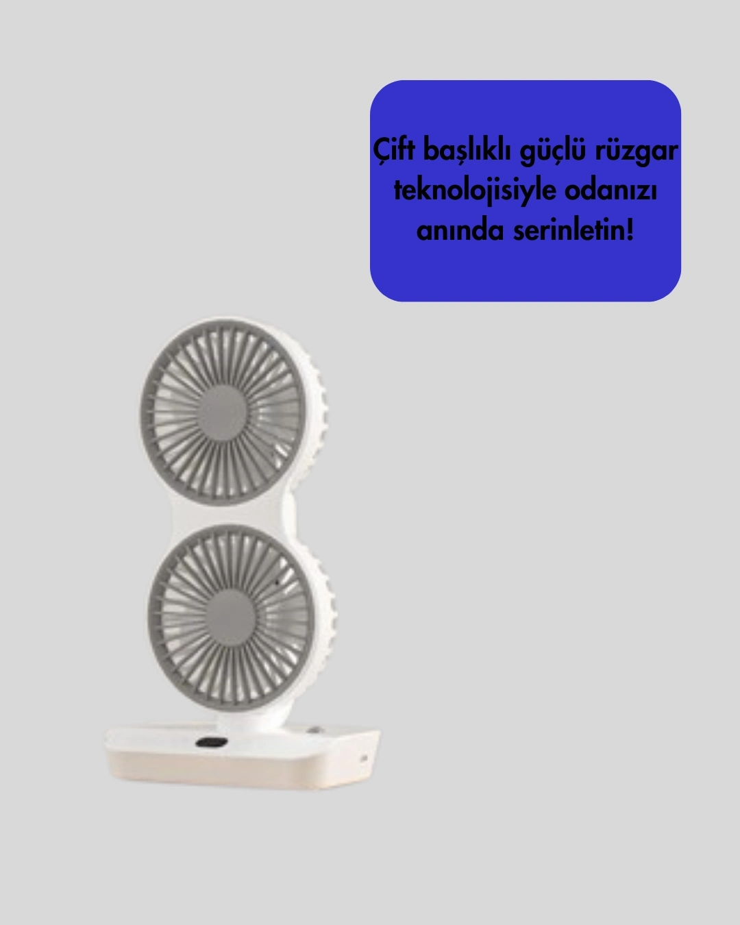 BUĞZ 720° Döner Çift Taraflı Masaüstü Vantilatör – USB Şarjlı Sessiz Fan