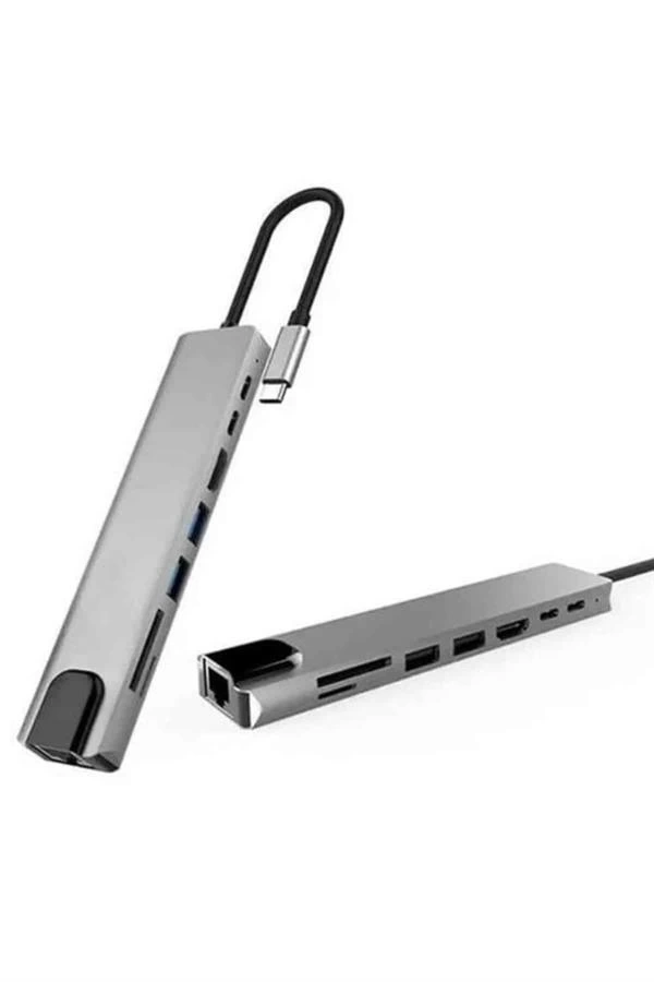 BUĞZ 8 Portlu Macbook Çevirici Type C Hub  SD TF USB Çoğaltıcı Ethernet