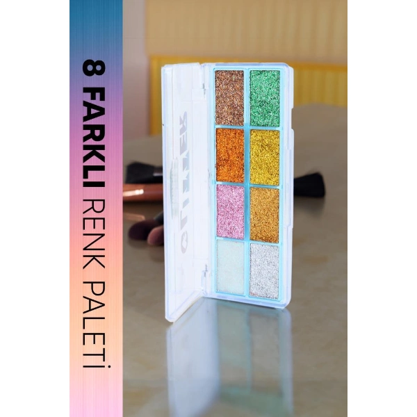 BUĞZ 8 RENK YAZ GLİTTER FAR PALETİ - 2'Lİ SET