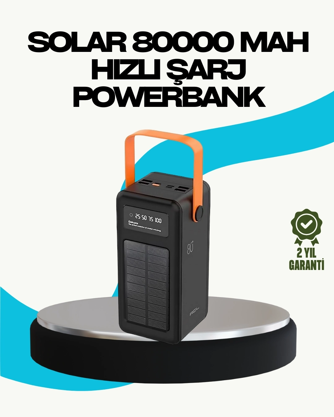 BUĞZ 80000 mAh Güneş Enerjili Powerbank 4 Kablolu Type C Lightning Micro USB