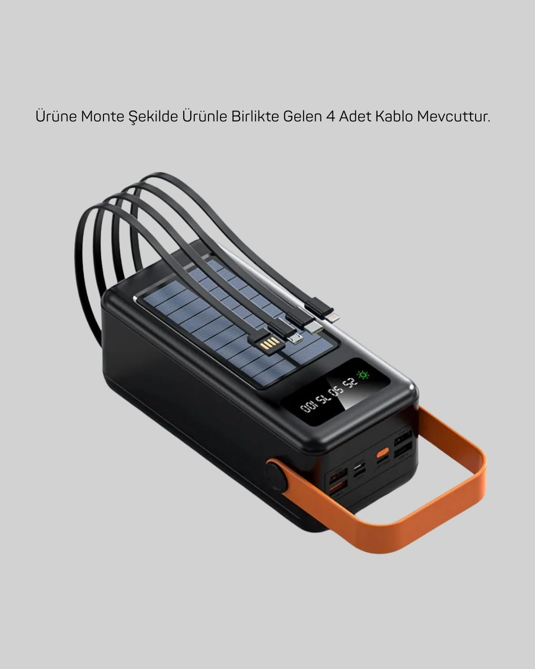 BUĞZ 80000 mAh Güneş Enerjili Powerbank 4 Kablolu Type C Lightning Micro USB