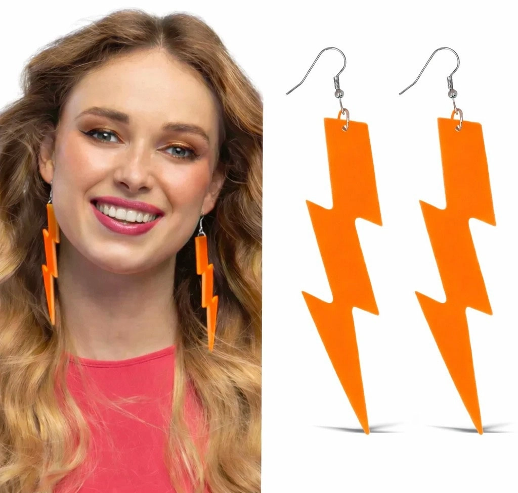 BUĞZ 80’ler 9039lar Retro Neon Turuncu Şimşek Küpe 10 Cm BUĞZ 80’ler 9039lar Retro Neon Turuncu Şimşek Küpe 10 Cm