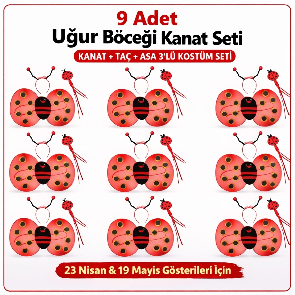 BUĞZ 9’lu Uğur Böceği Ateş Böceği Kostüm Seti – Kanat Taç Asa